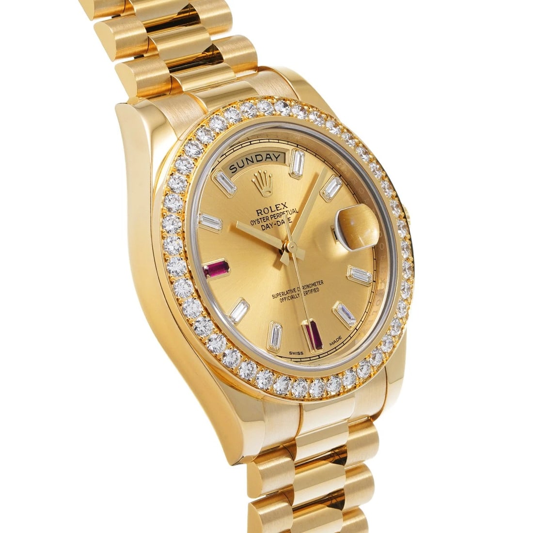 ROLEX DAY DATECHAMPAGNE DIAMOND RUBY WATCH - 3