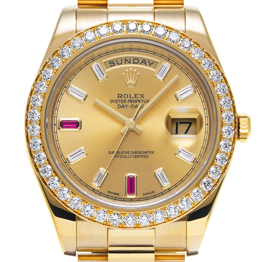ROLEX DAY DATECHAMPAGNE DIAMOND RUBY WATCH - 5
