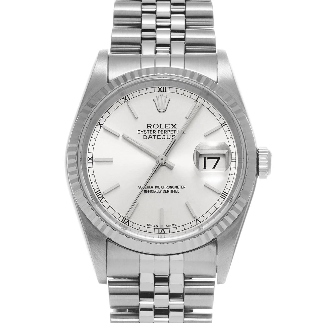 ROLEX DATEJUST SILVER WATCH: ROLEX Datejust Silver WATCH Brand: ROLEX Type: Wristwatch Material: Band Material Stainless steel, Case Material Stainless steel Color: Dial Color Silver Size: Case H/about 36mm W/about 36mm D/abo