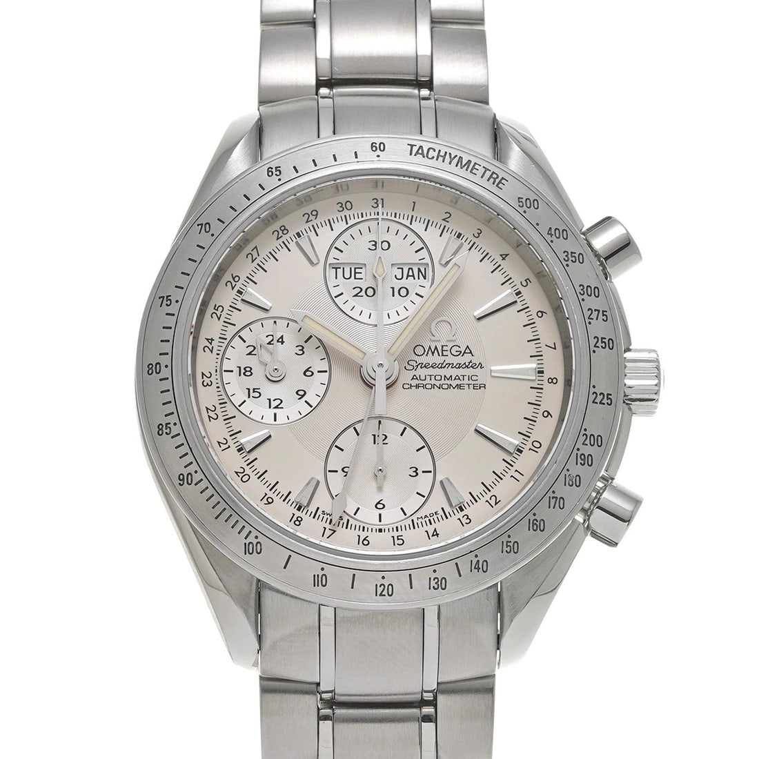 OMEGA SPEEDMASTER SILVER WATCH: OMEGA Speedmaster Silver WATCH Brand: OMEGA Type: Wristwatch Material: Band Material Stainless steel, Case Material Stainless steel Color: Dial Color Silver Size: Case H/about 40mm W/about