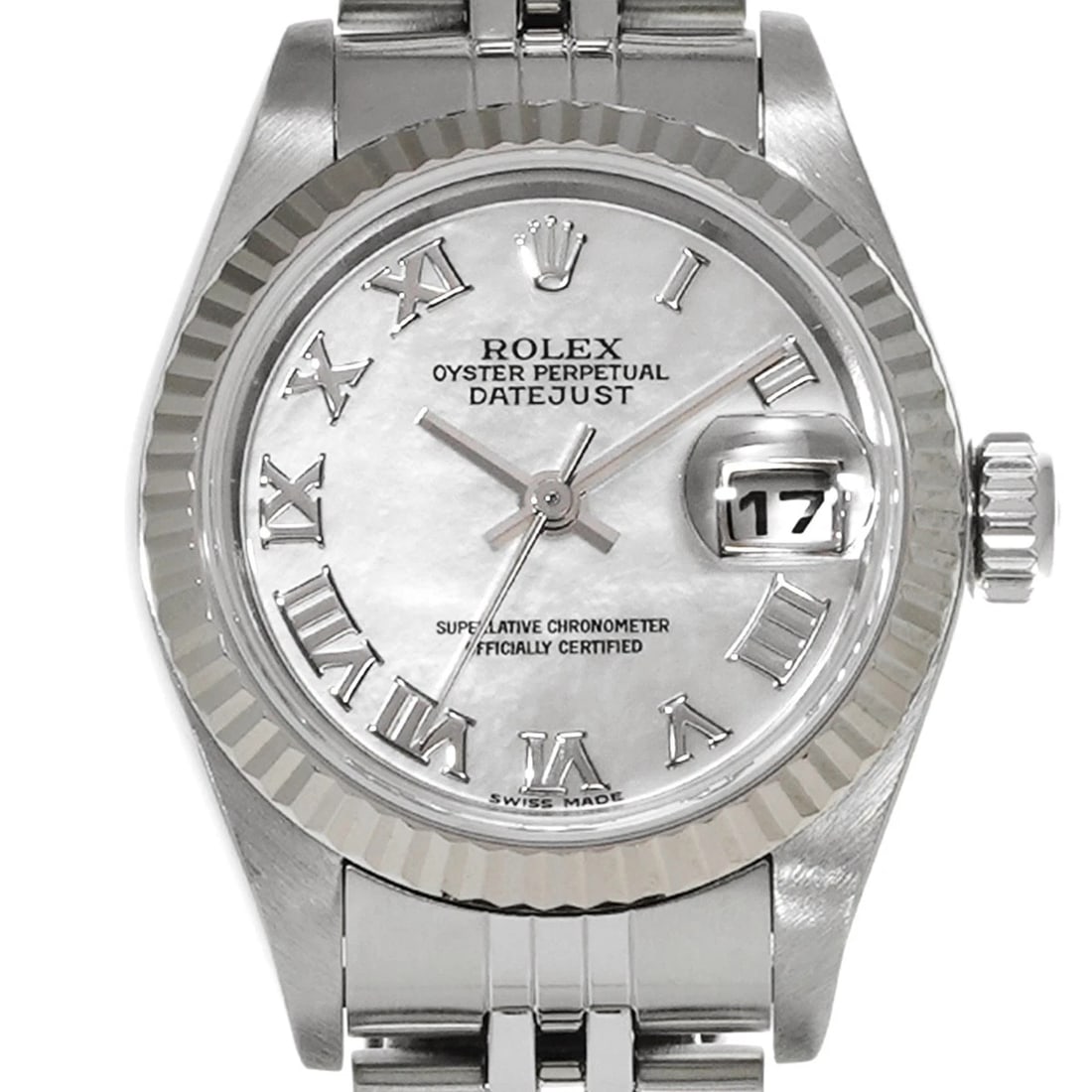ROLEX DATEJUST WHITE SHELL WATCH - 4