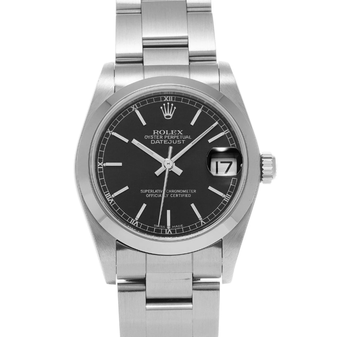 ROLEX DATEJUST BLACK WATCH: ROLEX Datejust black WATCH Brand: ROLEX Type: Wristwatch Material: Band Material Stainless steel, Case Material Stainless steel Color: Dial Color black Size: Case H/about 31mm W/about 31mm D/about