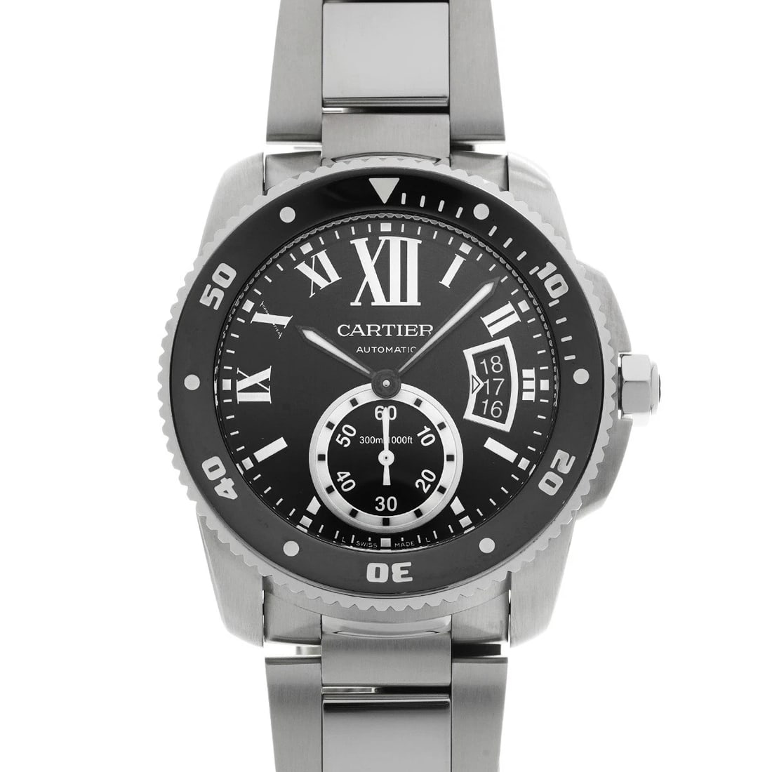 CARTIER CALIBER BLACK WATCH: CARTIER Caliber black WATCH Brand: CARTIER Type: Wristwatch Material: Band Material Stainless steel, Case Material Stainless steel Color: Dial Color black Size: Case H/about 42mm W/about 42mm