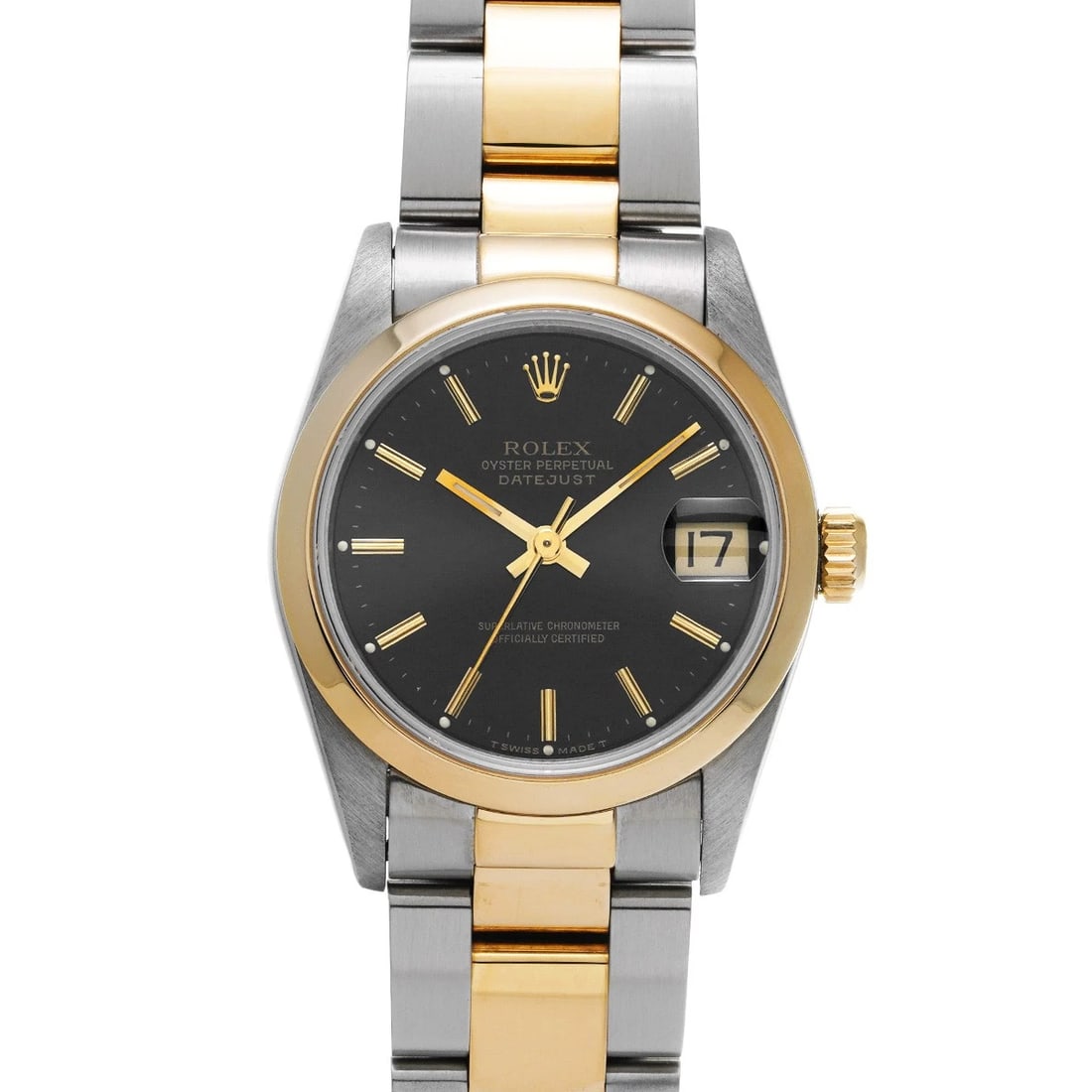 ROLEX DATEJUST BLACK WATCH: ROLEX Datejust black WATCH Brand: ROLEX Type: Wristwatch Material: Band Material Stainless steel/Yellow Gold, Case Material Stainless steel Color: Dial Color black Size: Case H/about 30mm W/about