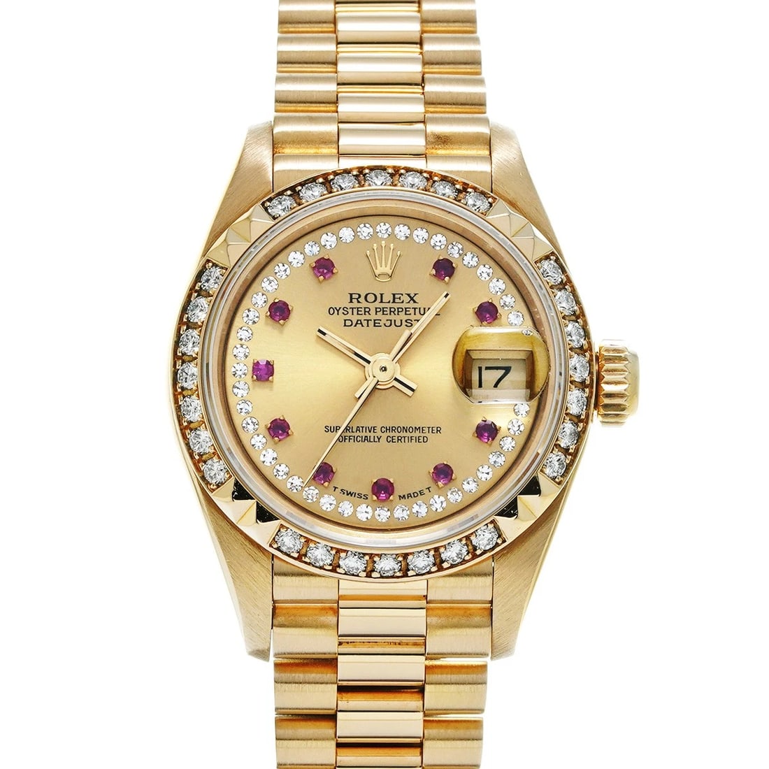 ROLEX DATEJUST CHAMPAGNE DIAMOND RUBY WATCH (1 of 5)