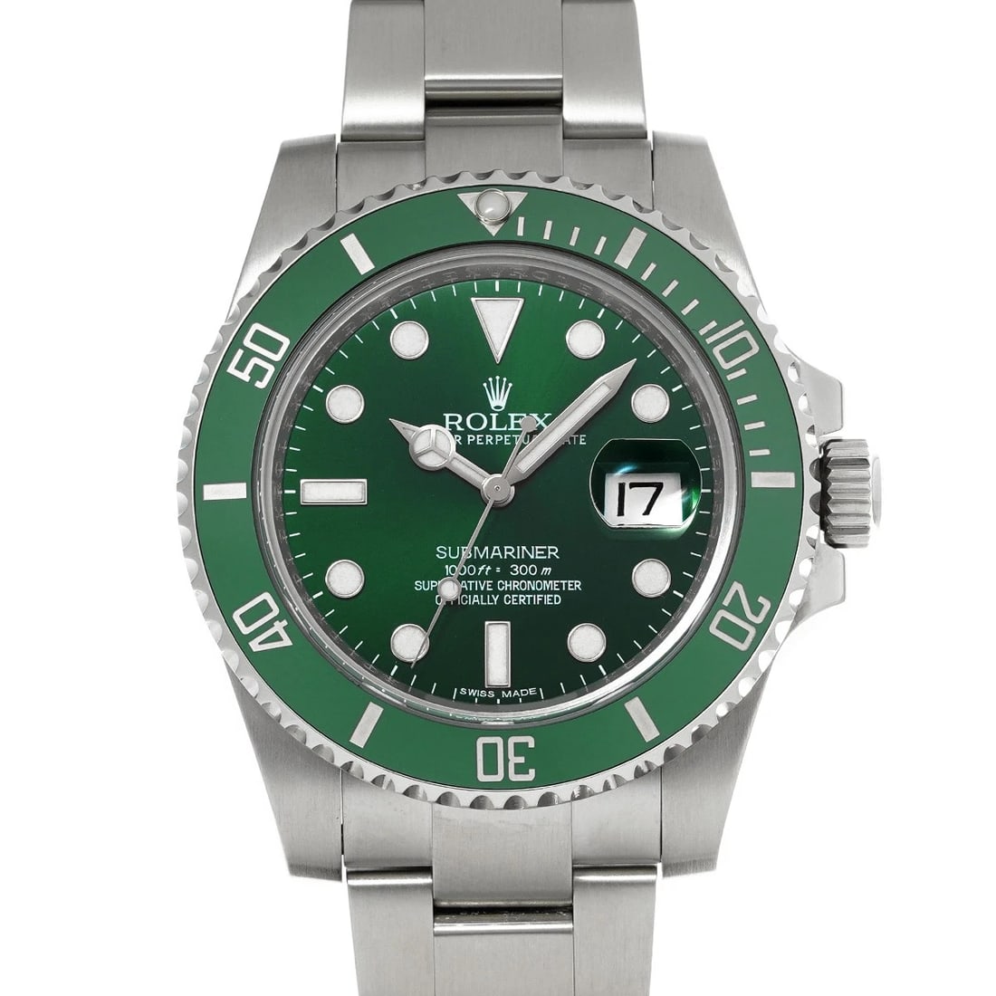 ROLEX SUBMARINER GREEN WATCH: ROLEX Submariner green WATCH Brand: ROLEX Type: Wristwatch Material: Band Material Stainless steel, Case Material Stainless steel Color: Dial Color green Size: Case H/about 40mm W/about 40mm D/abo