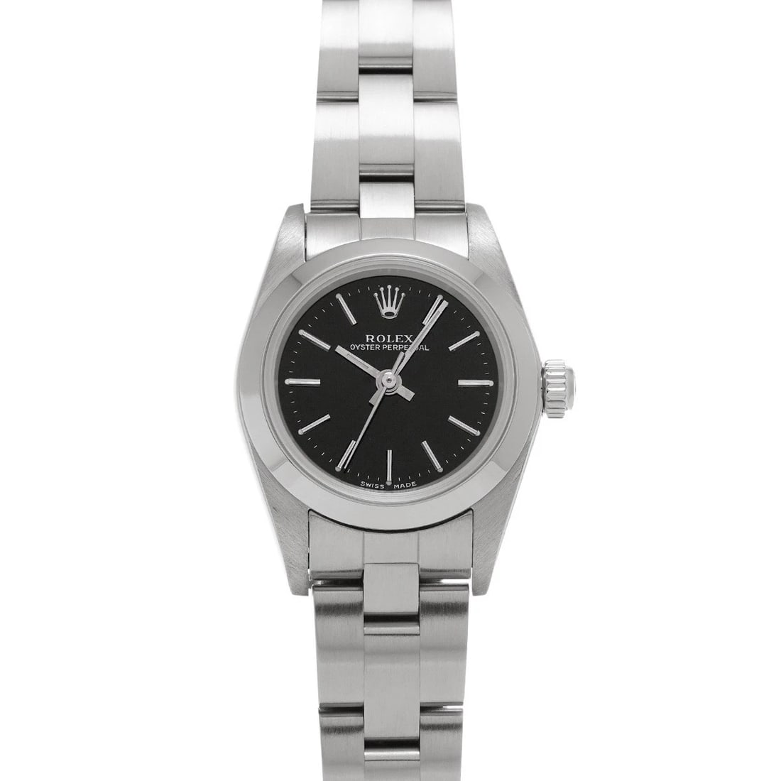ROLEX OYSTER PERPETUAL BLACK WATCH: ROLEX Oyster Perpetual black WATCH Brand: ROLEX Type: Wristwatch Material: Band Material Stainless steel, Case Material Stainless steel Color: Dial Color black Size: Case H/about 24mm W/about