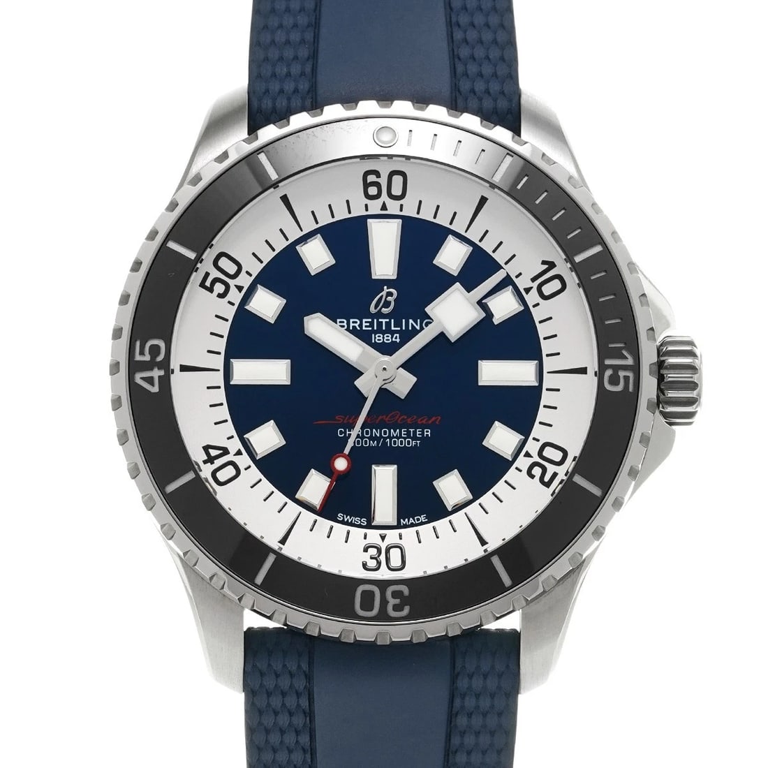 BREITLING SUPEROCEAN BLUE WATCH: BREITLING Superocean blue WATCH Brand: BREITLING Type: Wristwatch Material: Band Material rubber, Case Material Stainless steel Color: Dial Color blue Size: Case H/about 44mm W/about 44mm D/about