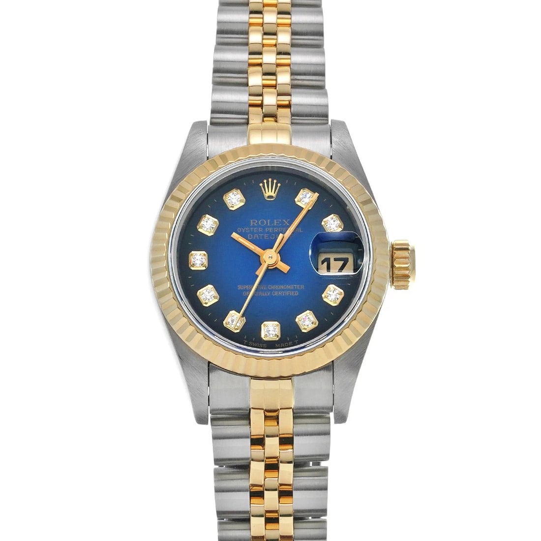 ROLEX DATEJUST BLUE GRADIENT DIAMOND WATCH: ROLEX Datejust Blue Gradient diamond WATCH Brand: ROLEX Type: Wristwatch Material: Band Material Stainless steel/Yellow Gold, Case Material Stainless steel Color: Dial Color Blue Gradient Size: Ca