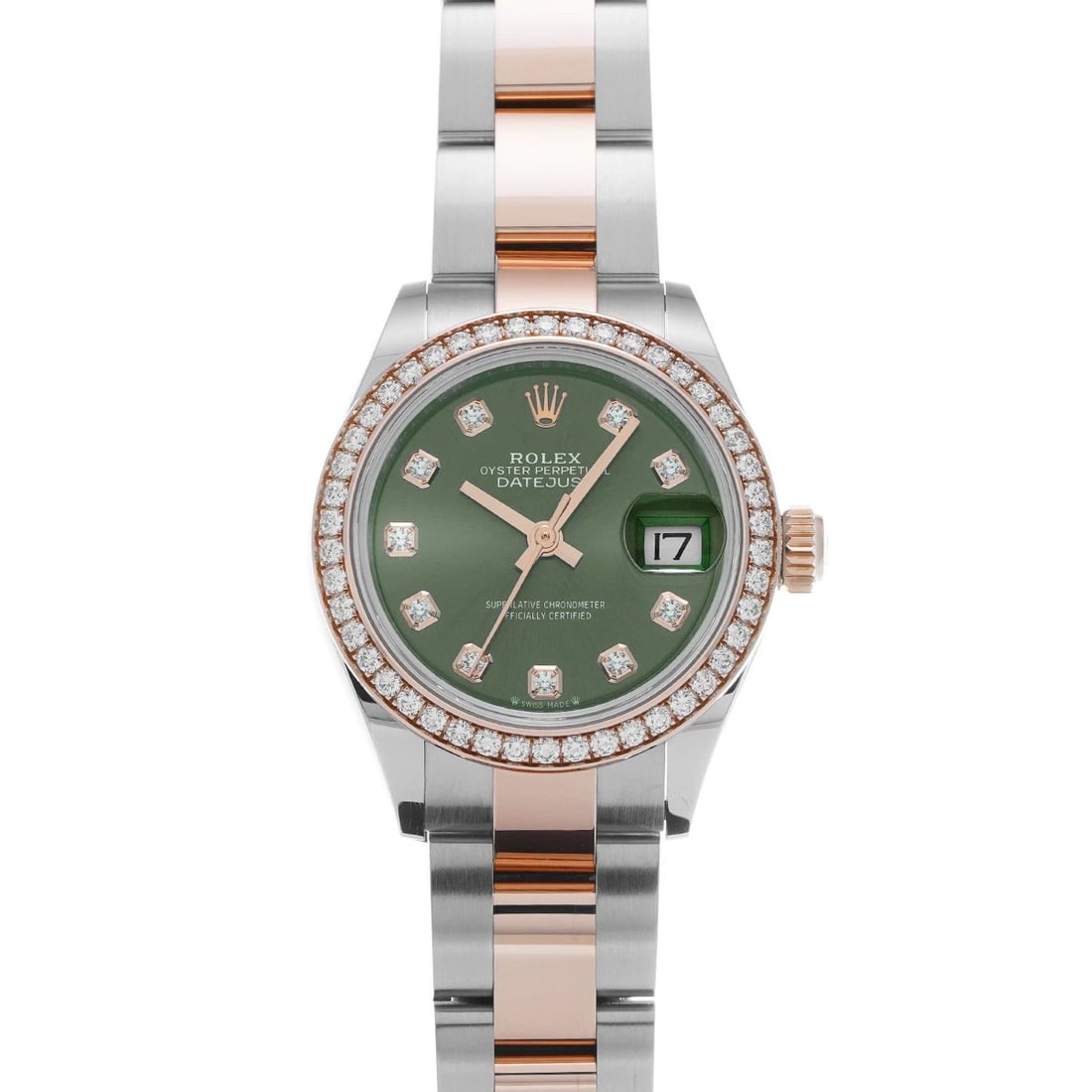 ROLEX DATEJUST OLIVE GREEN DIAMOND WATCH: ROLEX Datejust Olive green diamond WATCH Brand: ROLEX Type: Wristwatch Material: Band Material Stainless steel/Everrose gold, Case Material Stainless steel Color: Dial Color Olive green Size: