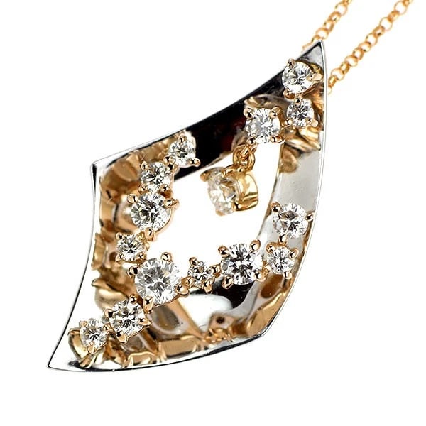 K18WG/ PG DIAMOND PENDANT NECKLACE: K18WG/ PG Diamond Pendant Necklace Brand: None Type: pendant necklace Material: Metal K18WG/ PG Main Stone/Creation Natural Color: None Size: Necklace: Chain Length ?46