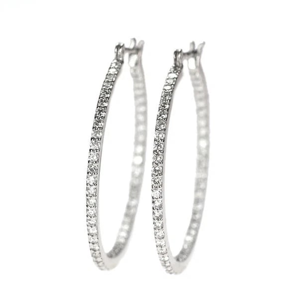 K18WG DIAMOND HOOP EARRINGS: K18WG Diamond Hoop Earrings Brand: None Type: piercing Material: Metal K18WG Main Stone/Creation Natural Color: None Size: Length/Width/Diameter27.5Width/Thickness1.5 Accessories: None