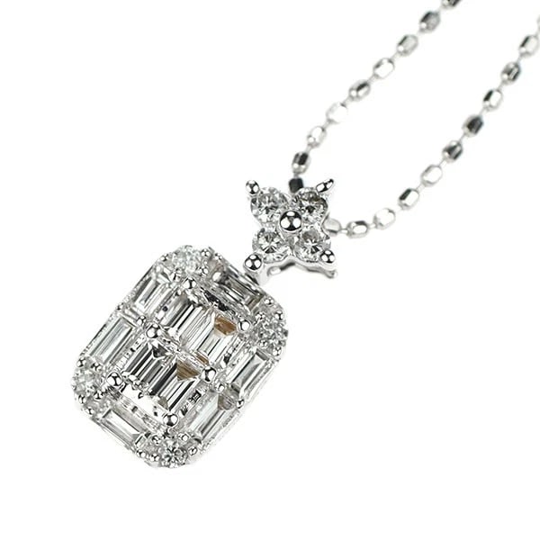 K18WG DIAMOND PENDANT NECKLACE: K18WG DIAMOND PENDANT NECKLACE Brand: None Type: pendant necklace Material: Metal K18WG Main Stone/Creation Natural Color: None Size: Necklace: Chain Length ?45