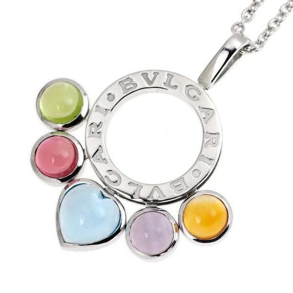 BVLGARI K18WG MULTICOLOR STONE PENDANT NECKLACE: Bvlgari K18WG Multicolor Stone Pendant Necklace Brand: Bvlgari Type: pendant necklace Material: Metal K18WG Main Stone/Creation colored stones Color: Multicolor Size: Necklace: Chain Length 41