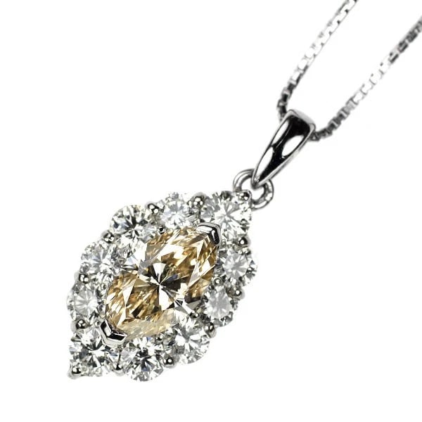 PT900/ PT850 MARQUISE DIAMOND PENDANT NECKLACE: Pt900/ Pt850 marquise diamond pendant necklace Brand: None Type: pendant necklace Material: Metal Pt900/ Pt850 Main Stone/Creation Natural Color: None Size: Necklace: Chain Length ?45 Length/Width