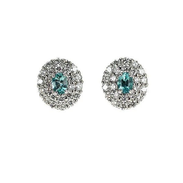 PT900 BRAZILIAN PARAIBA TOURMALINE DIAMOND EARRINGS: Pt900 Brazilian Paraiba Tourmaline Diamond Earrings Brand: None Type: piercing Material: Metal Platinum Main Stone/Creation tourmaline Color: None Size: