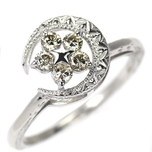K18WG MOON STAR DIAMOND RING _: K18WG Moon Star Diamond Ring _ Brand: None Type: ring Material: Metal K18WG Main Stone/Creation Natural Color: None Size: 6.25 - 6.5 US Accessories: None Accessories Notice: When purchasing