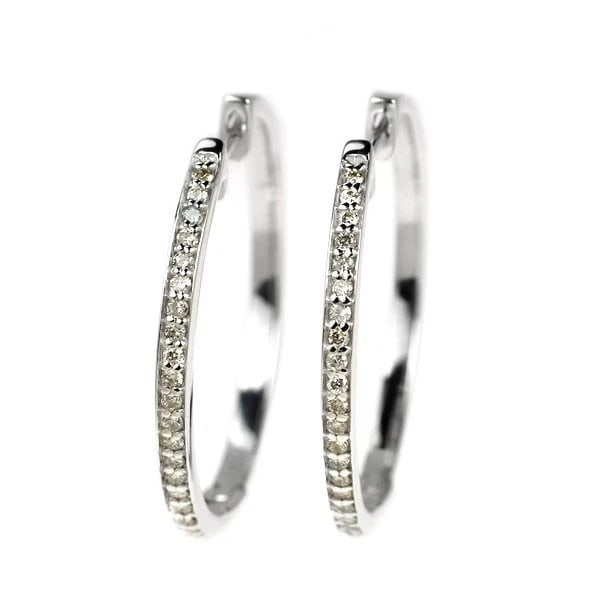 K18WG DIAMOND HOOP EARRINGS: K18WG Diamond Hoop Earrings Brand: None Type: piercing Material: Metal K18WG Main Stone/Creation Natural Color: None Size: Length/Width/Diameter23.5Width/Thickness1.8 Accessories: None