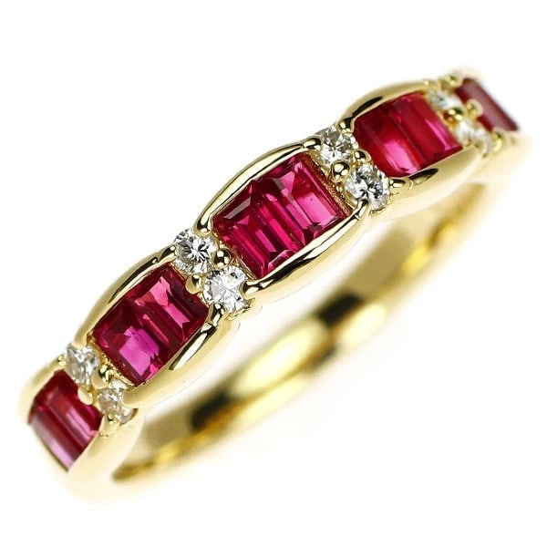 K18YG RUBY DIAMOND RING: K18YG Ruby Diamond Ring Brand: None Type: ring Material: Metal K18YG Main Stone/Creation Ruby Color: None Size: 5.5 - 5.75 US Accessories: None Accessories Notice: When purchasing pre-owne