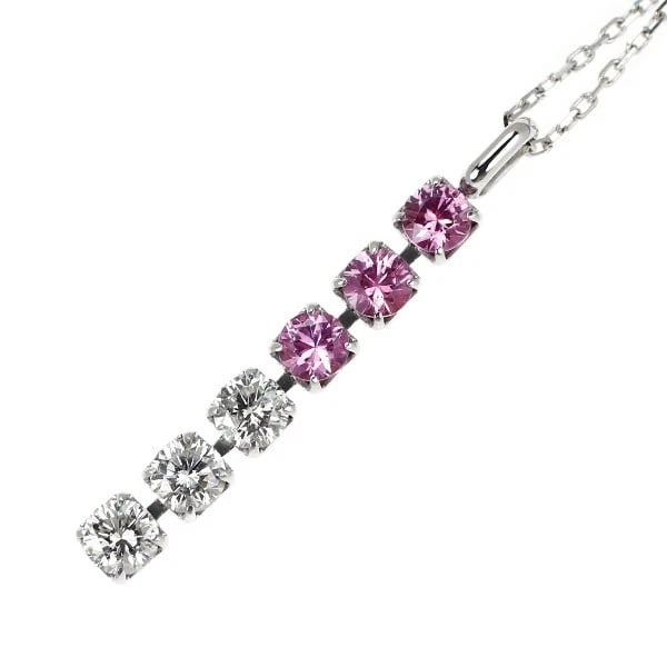 K18WG PINK SAPPHIRE DIAMOND PENDANT NECKLACE: K18WG pink sapphire diamond pendant necklace Brand: None Type: pendant necklace Material: Metal K18WG Main Stone/Creation sapphires Color: None Size: Necklace: Chain Length