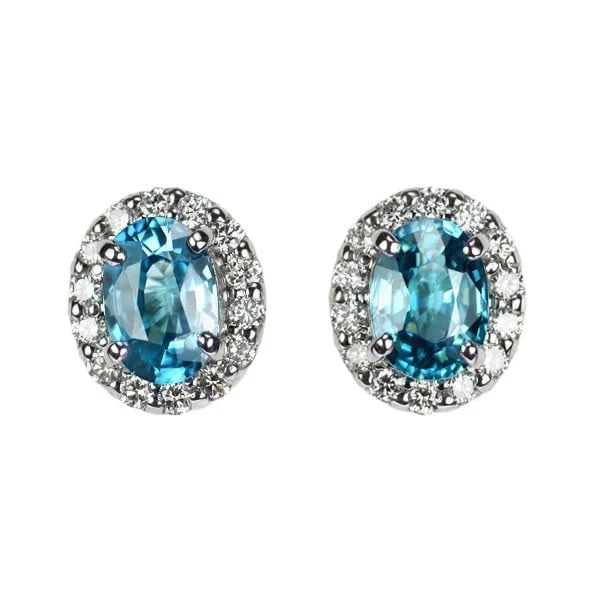 PT950/ PT900 CAMBODIAN RATTANAKIRI BLUE ZIRCON DIAMOND EARRINGS (1 of 2)