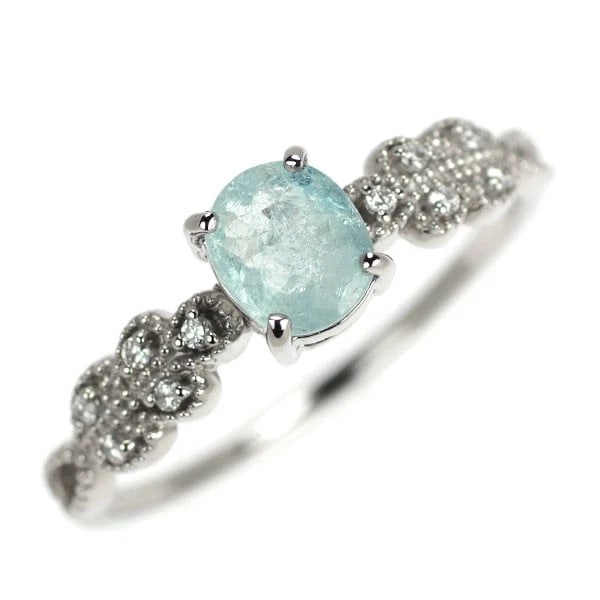 PT950 SILKY PARAIBA TOURMALINE DIAMOND RING: Pt950 Silky Paraiba Tourmaline Diamond Ring Brand: None Type: ring Material: Metal Pt950 Main Stone/Creation tourmaline Color: None Size: 5.25 US Accessories: None Accessories Notice: When