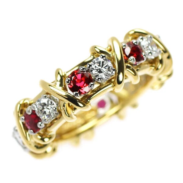 TIFFANY & CO. K18YG/PT950 RUBY DIAMOND RING: Tiffany & Co. K18yg/pt950 Ruby Diamond Ring Brand: Tiffany Type: ring Material: Metal Pt950 Main Stone/Creation Ruby Color: None Size: 3.75 US Accessories: None Accessories Notice: When