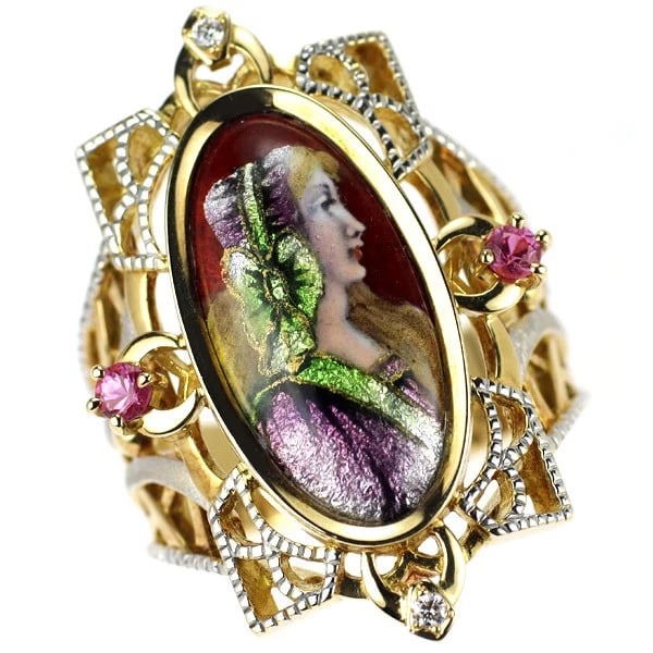KAJI MITSUO EMAILLE/K18YG/WG PINK SAPPHIRE DIAMOND RING (1 of 2)
