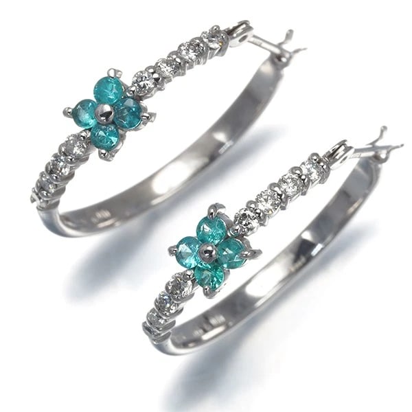 PARAIBA TOURMALINE DIAMOND HOOP EARRINGS: Paraiba Tourmaline Diamond Hoop Earrings Brand: Unbranded Type: Earrings Material: Earrings:K18WG / 416 / White Gold Posts:K18WG / 750 / White Gold Main Stone/Creation Natural Color: None Size: De