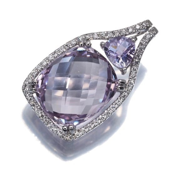 AMETHYST DIAMOND PENDANT 18K 750 WHITE GOLD (1 of 3)