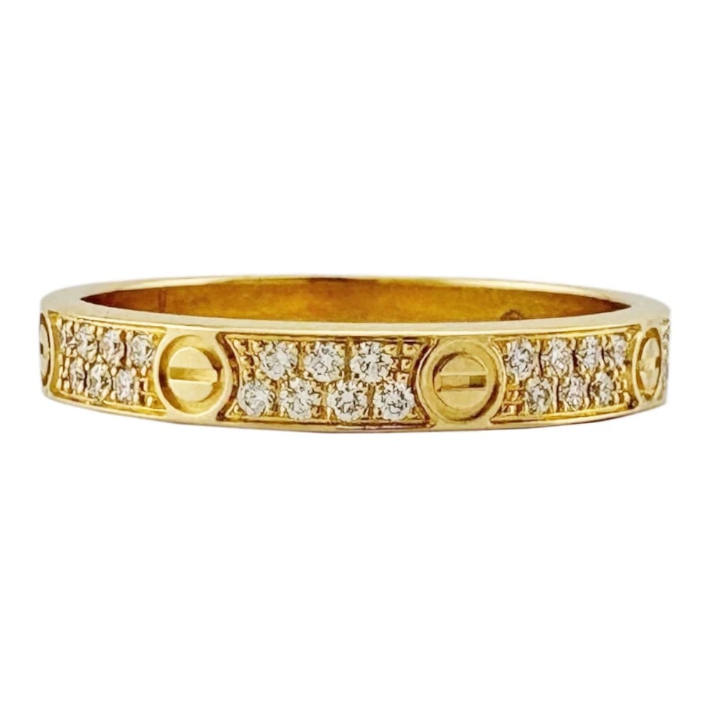 CARTIER RING K18 YELLOW GOLD DIAMOND PAVE MINI LOVE: CARTIER Ring K18 yellow gold diamond Pave Mini love Brand: CARTIER Type: Ring Material: K18 yellow gold Main Stone/Creation Natural Color: gold Size: US 3 3/4 Accessories: None Accessories