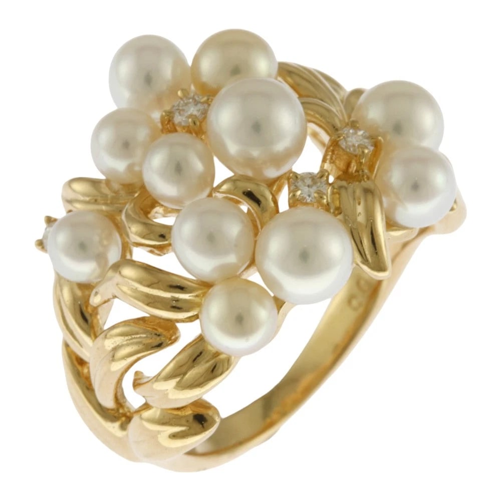 RING K18 YELLOW GOLD PEARL DIAMOND (1 of 5)