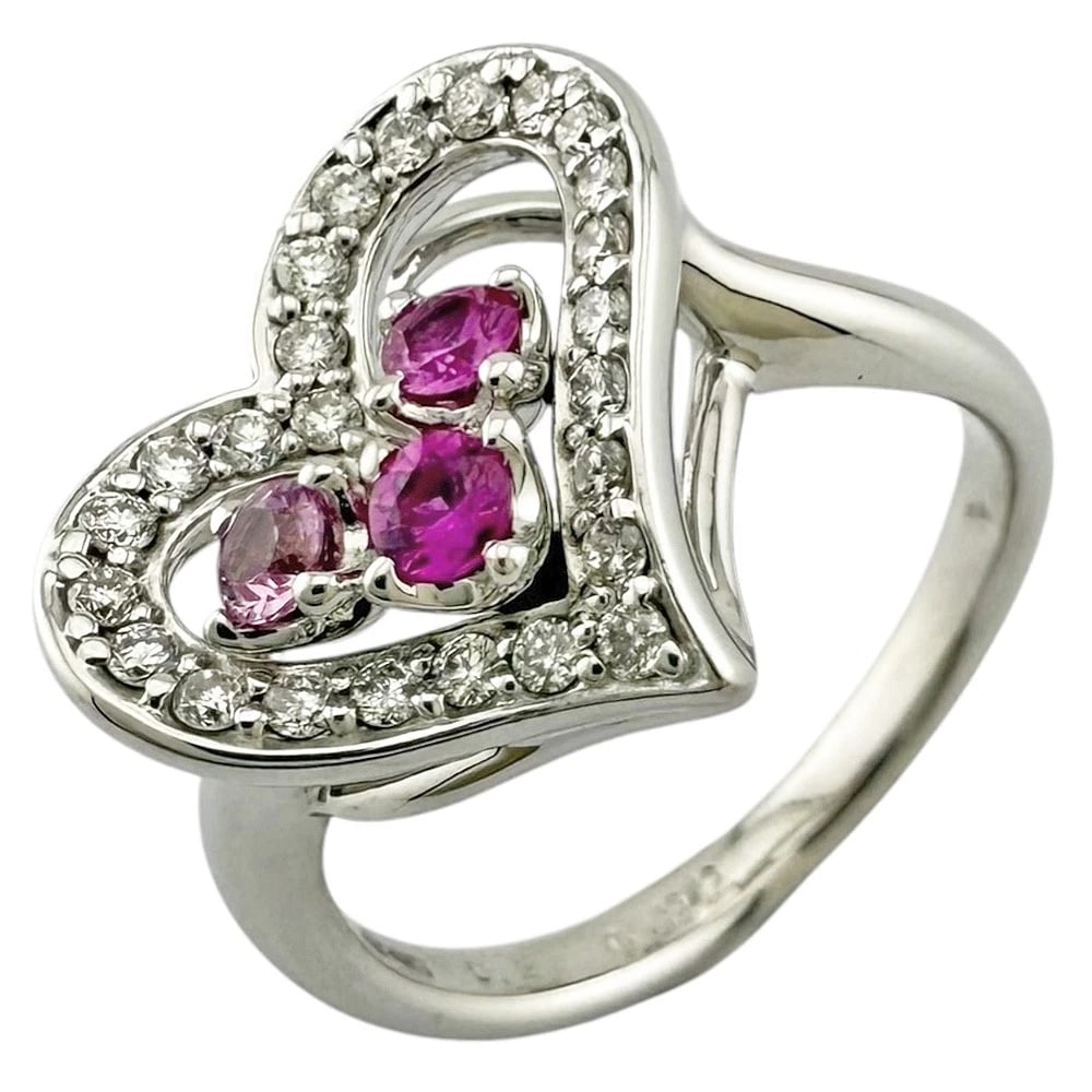 RING K18 WHITE GOLD DIAMOND PINK SAPPHIRE HEART (1 of 5)