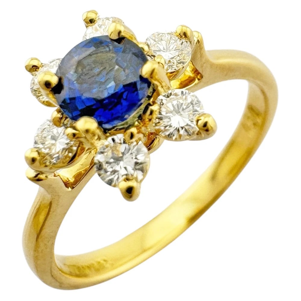 RING K18 YELLOW GOLD SAPPHIRE DIAMOND (1 of 7)