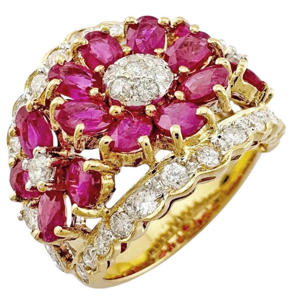 PONTE VECCHIO RING K18 YELLOW GOLD DIAMOND RUBY (1 of 5)