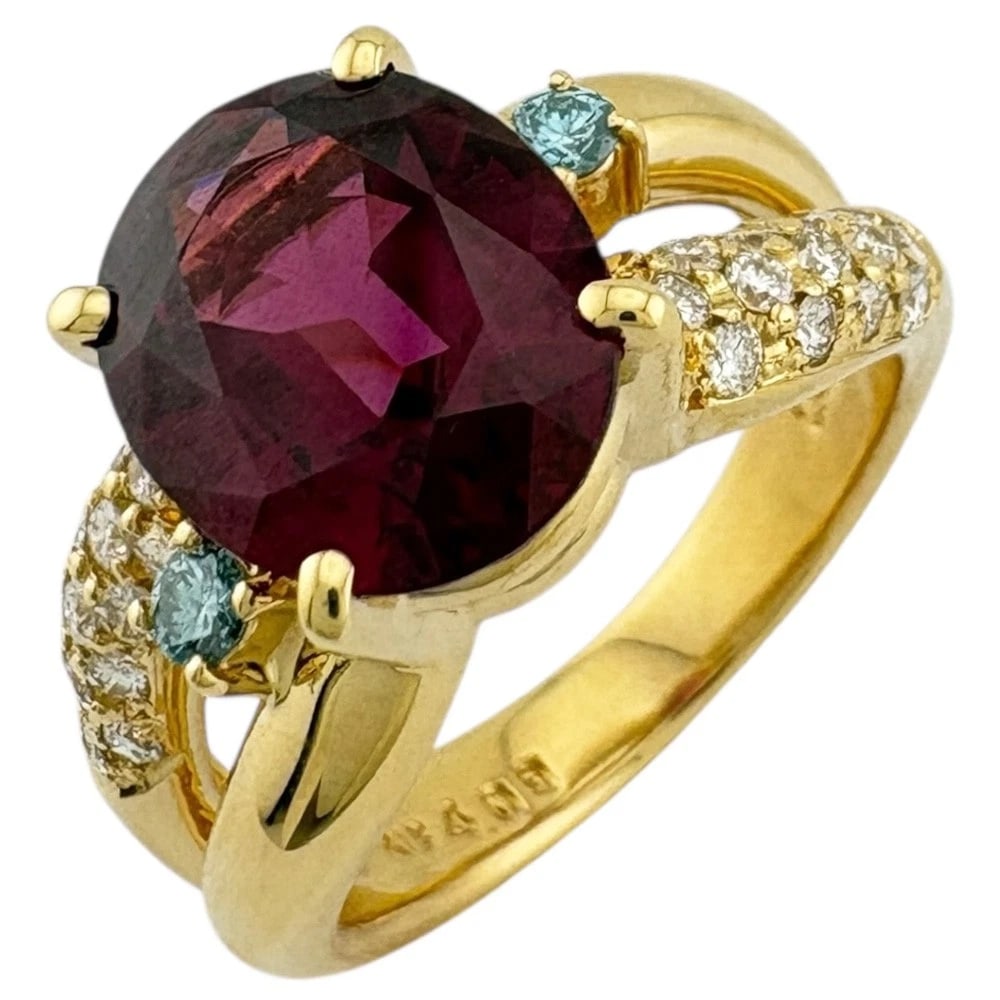 TASAKI RING K18 GOLD RHODOLITE GARNET DIAMOND (1 of 5)