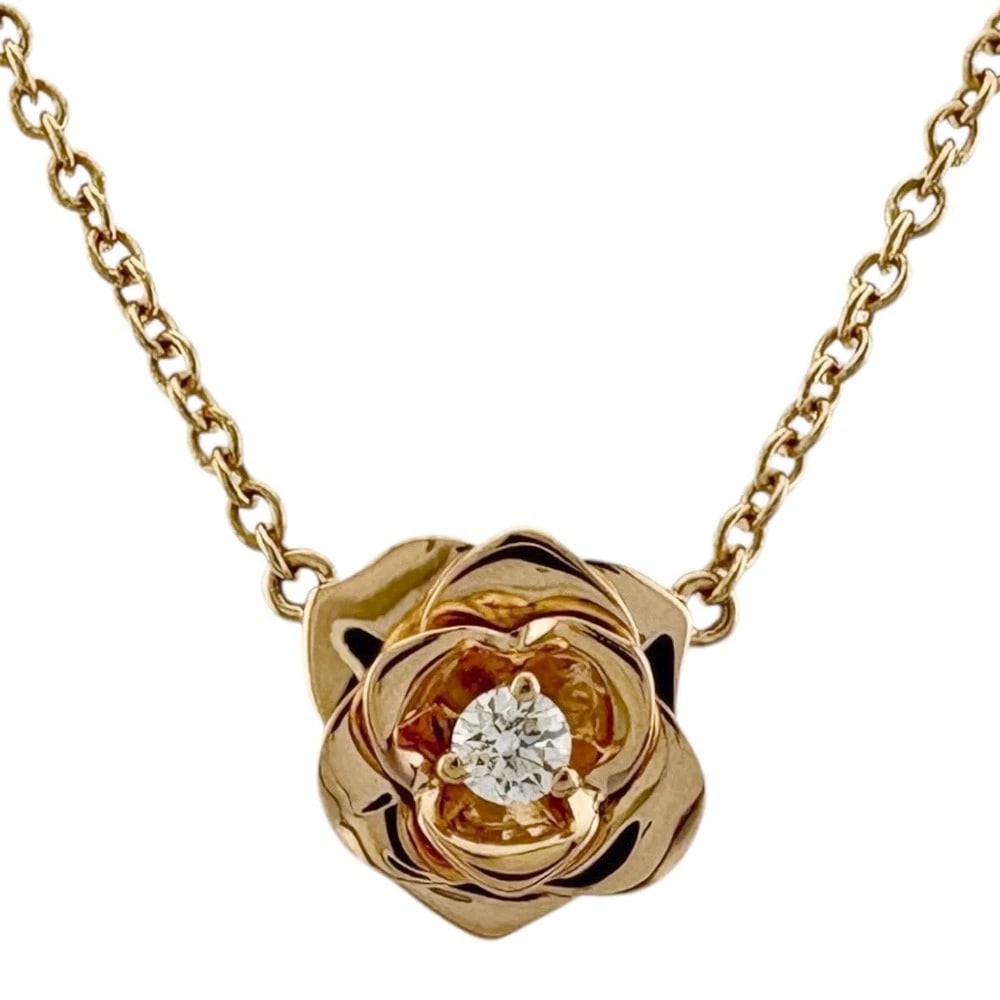 PIAGET NECKLACE K18 PINK GOLD DIAMOND ROSE: PIAGET Necklace K18 Pink Gold diamond Rose Brand: PIAGET Type: Necklace Material: K18 Pink Gold Main Stone/Creation Natural Color: Pink gold Size: Size(CM) Total Length:42cm Chain width:1.5mm AdjU