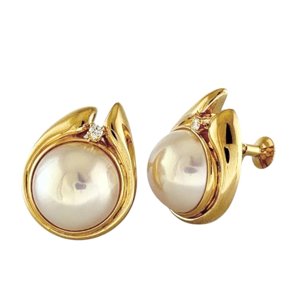 TASAKI EARRING K18 YELLOW GOLD MABE PEARL DIAMOND (1 of 3)