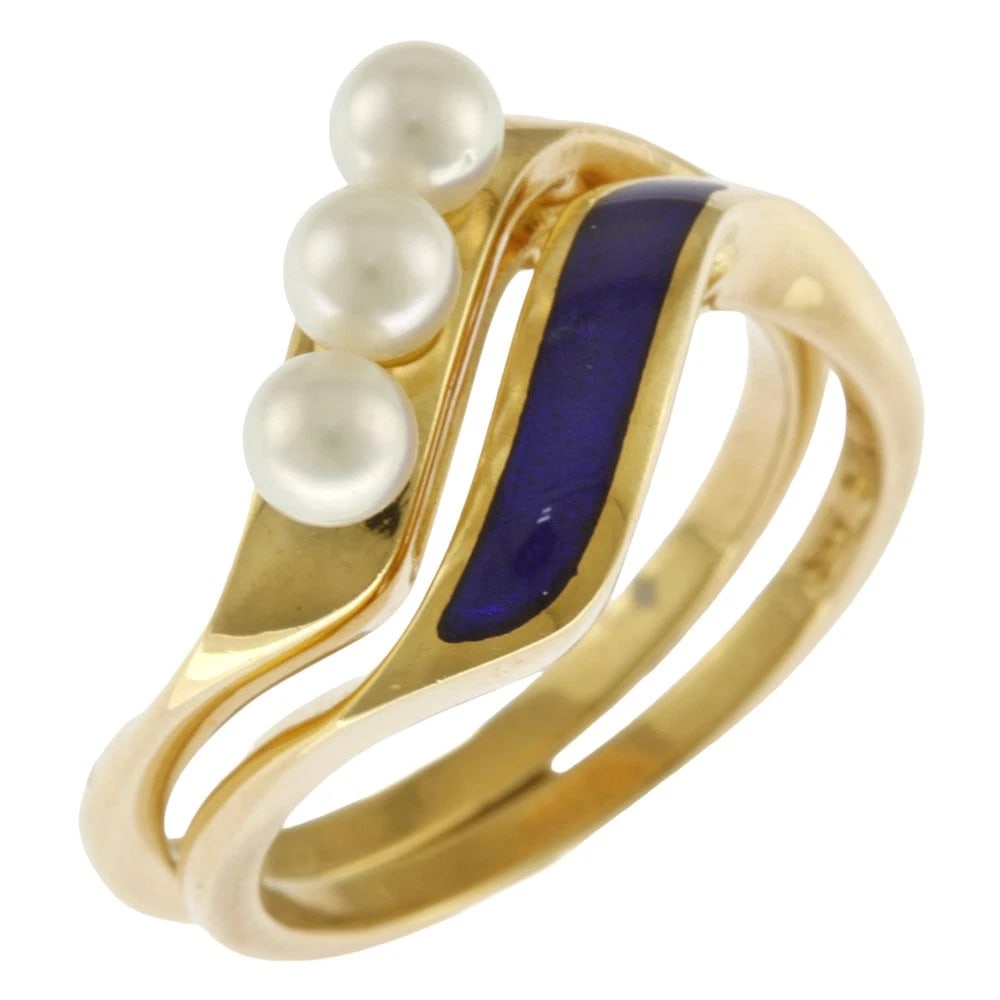 MIKIMOTO RING K18 YELLOW GOLD ENAMEL PEARL: MIKIMOTO Ring K18 yellow gold enamel Pearl Brand: MIKIMOTO Type: Ring Material: K18 yellow gold Main Stone/Creation Pearl Color: gold Size: US 5 3/4 Accessories: None Accessories Notice: W