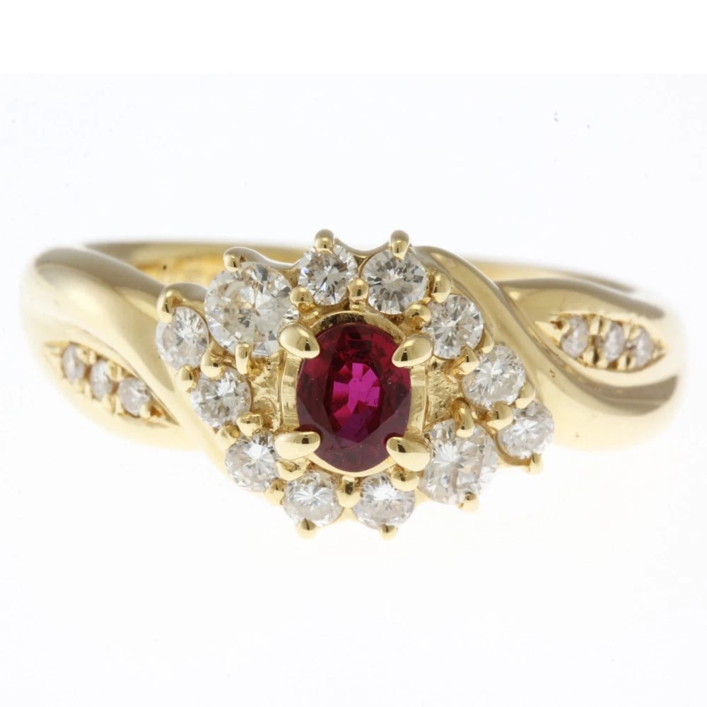 RING K18 YELLOW GOLD RUBY DIAMOND - 2