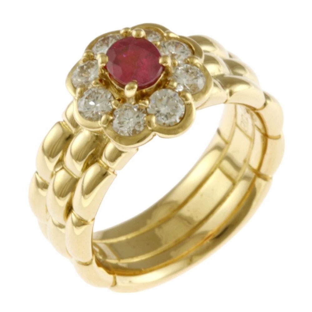 CONCORD RING K18 YELLOW GOLD RUBY DIAMOND FLOUR: Concord Ring K18 yellow gold Ruby diamond flour Brand: Concord Type: Ring Material: K18 yellow gold Main Stone/Creation Ruby Color: gold Size: US 5 3/4 Accessories: None Accessories Notice: