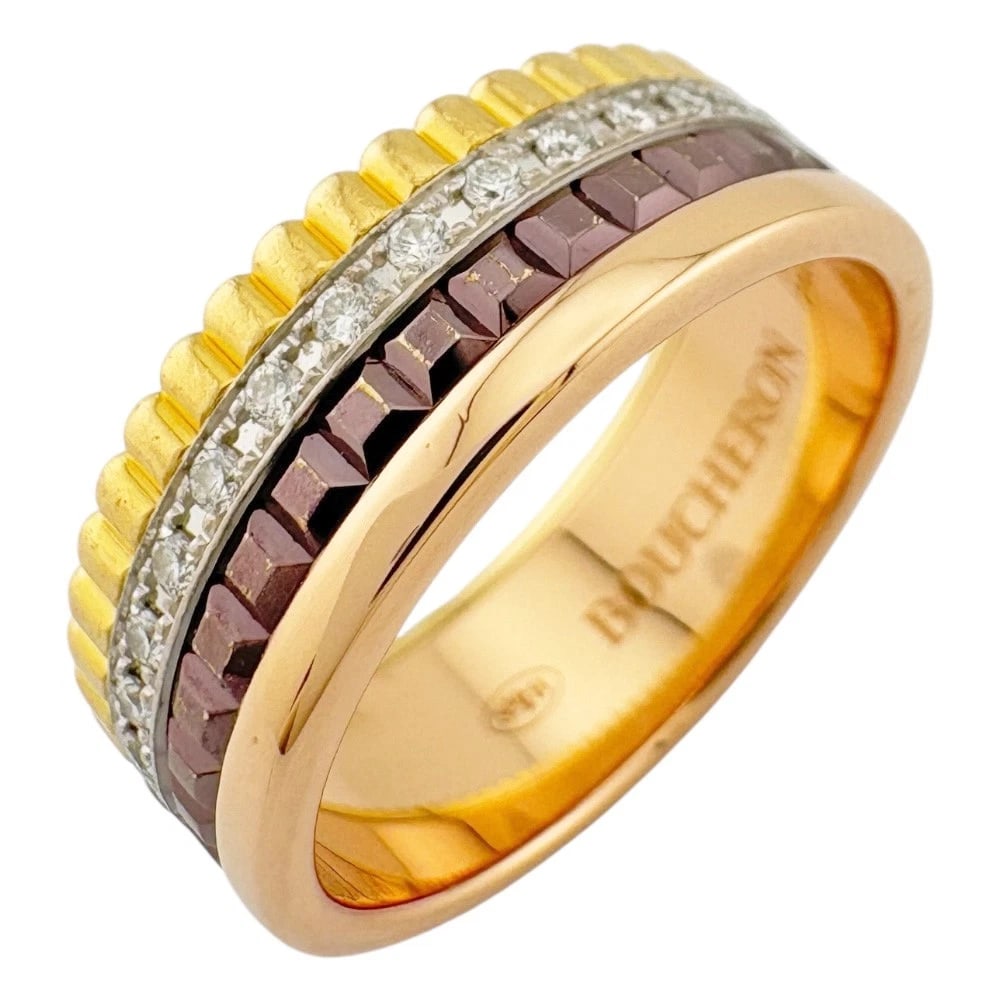 BOUCHERON RING K18 YELLOW GOLD K18 WHITE GOLD DIAMOND: Boucheron Ring K18 yellow gold K18 white gold diamond Brand: Boucheron Type: Ring Material: K18 yellow gold Main Stone/Creation Natural Color: gold Size: US 5 3/8 Accessories: None Accesso