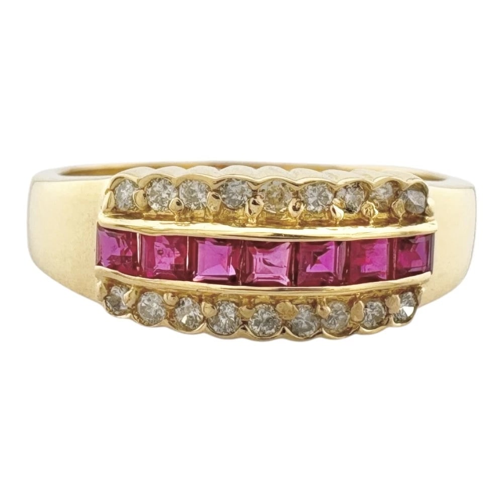 RING K18 YELLOW GOLD RUBY DIAMOND - 2