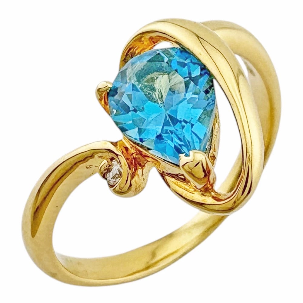 RING K18 YELLOW GOLD BLUE TOPAZ DIAMOND (1 of 5)
