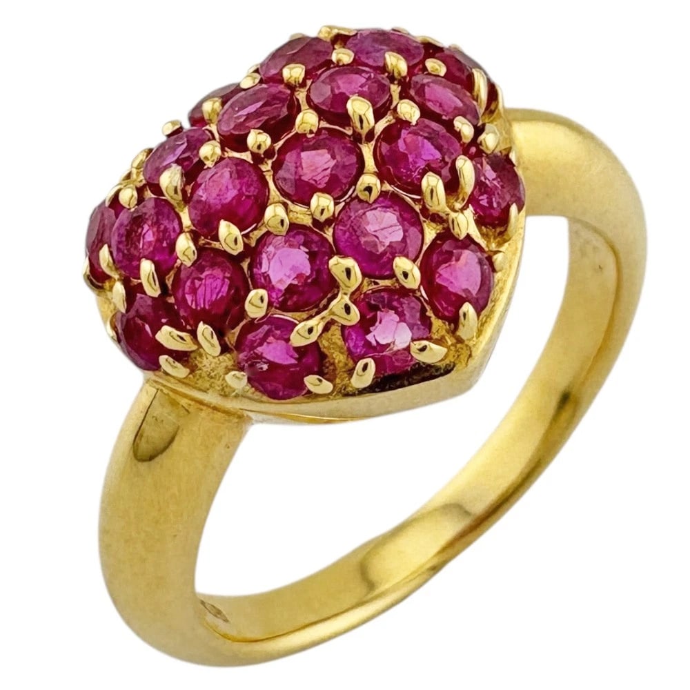 RING K18 YELLOW GOLD RUBY HEART: Ring K18 yellow gold Ruby heart Brand: Unbranded Type: Ring Material: K18 yellow gold Main Stone/Creation Ruby Color: gold Size: US 5 3/8 Accessories: None Accessories Notice: When purchas