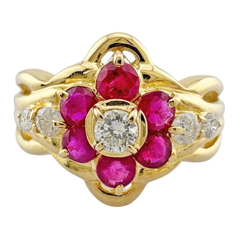 RING K18 YELLOW GOLD RUBY DIAMOND (1 of 4)