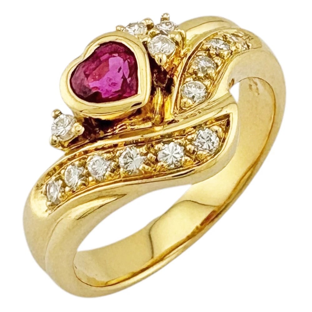 RING K18 YELLOW GOLD RUBY DIAMOND: Ring K18 yellow gold Ruby diamond Brand: Unbranded Type: Ring Material: K18 yellow gold Main Stone/Creation Ruby Color: gold Size: US 5 1/2 Accessories: None Accessories Notice: When purch