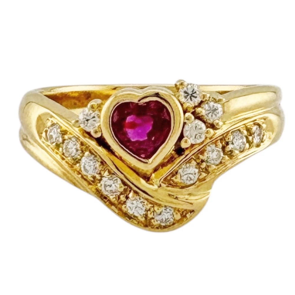 RING K18 YELLOW GOLD RUBY DIAMOND - 2