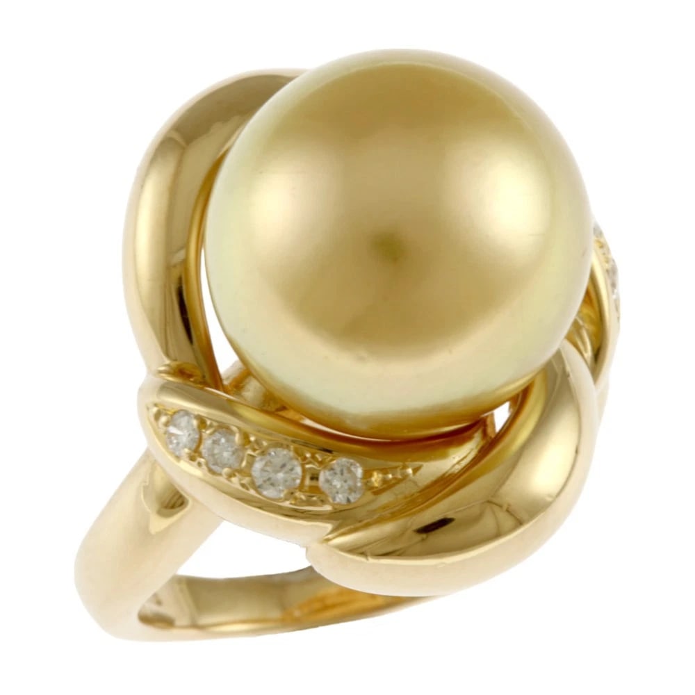 RING K18 YELLOW GOLD GOLDEN PEARL DIAMOND GOLDEN PEARL (1 of 7)