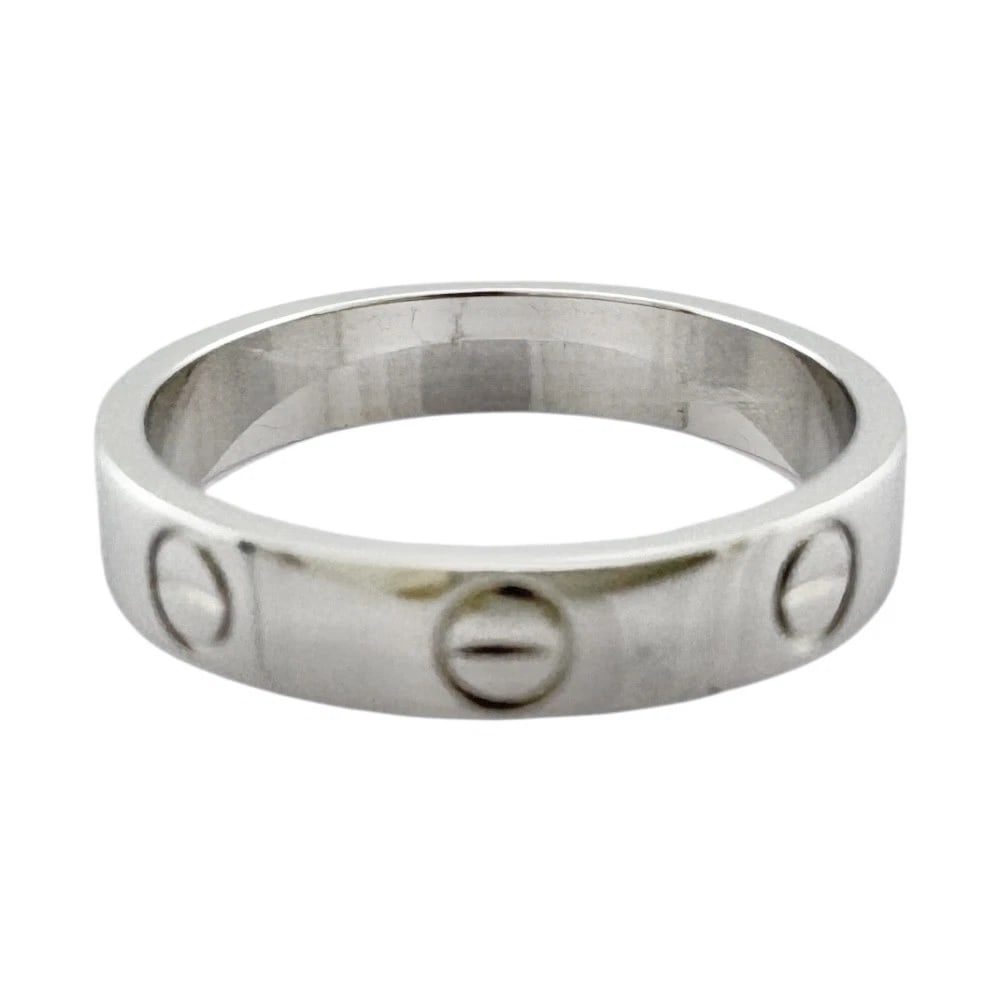 CARTIER RING K18 WHITE GOLD MINI LOVE: CARTIER Ring K18 white gold Mini love Brand: CARTIER Type: Ring Material: K18 white gold Color: Silver Size: US 5 3/4 Accessories: None Accessories Notice: When purchasing pre-owned goods,